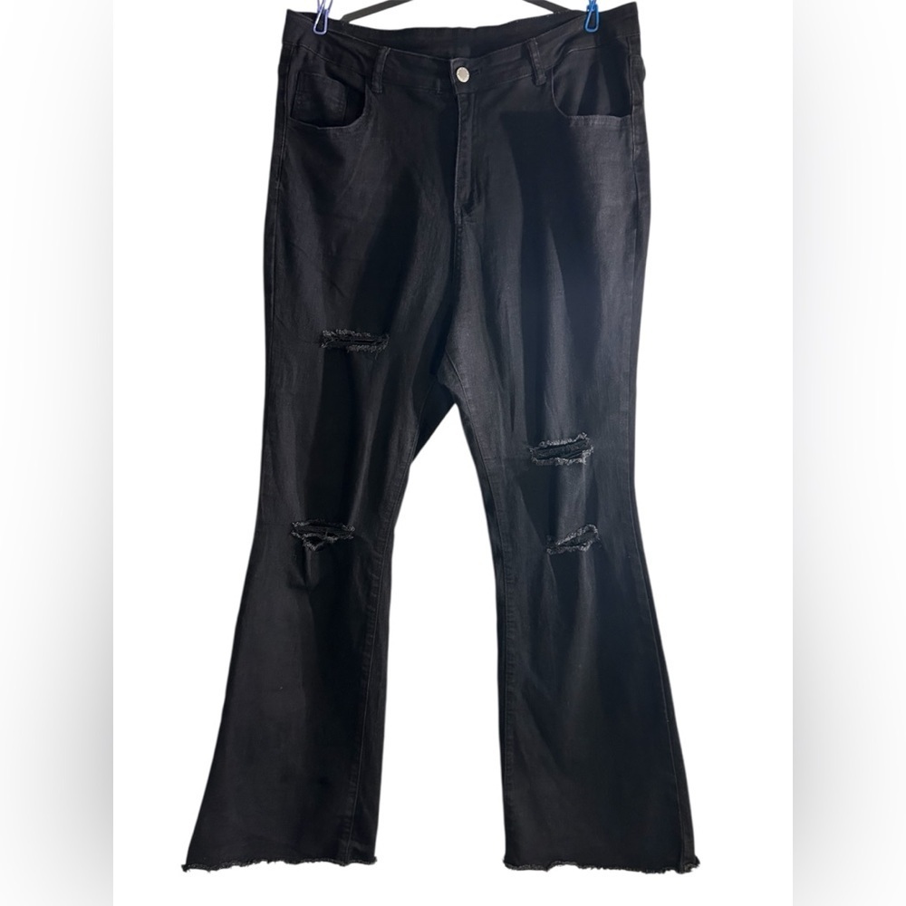 SHEIN Black Wide Leg Distressed Jeans